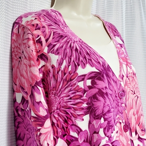 VTG Isaac Mizrahi Live Pink Floral Cotton Cardigan Women's (L) - Picture 3 of 10